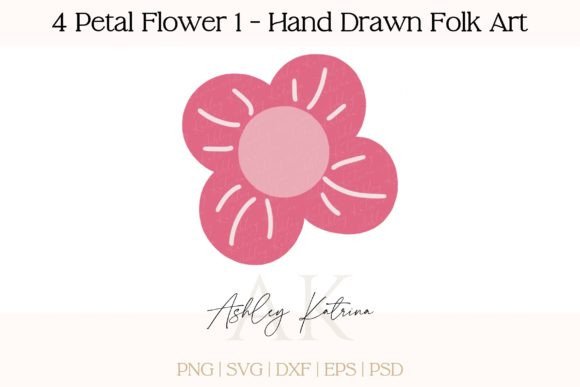 Download 4 Petal Flower 1 - Hand Drawn Folk Art - Art Collection