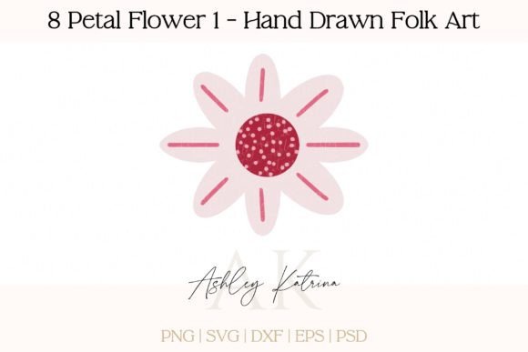 Download 8 Petal Flower 1 - Hand Drawn Folk Art - Art Collection