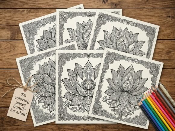 Download 50 Lotus Flower Coloring Pages Bundle - Flower Collection