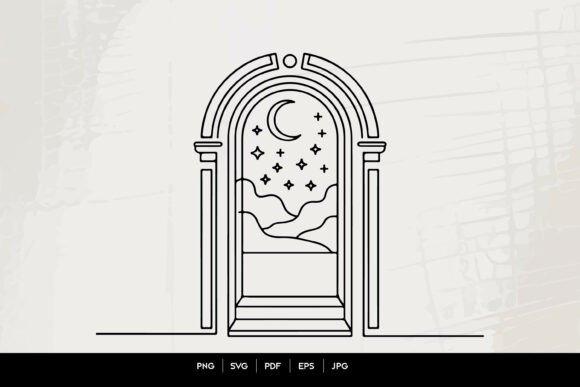 Download Mystical Moon Portal Arch Line Art SVG - Art Collection