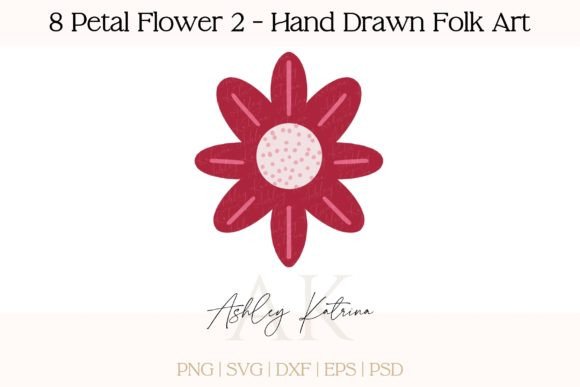 Download 8 Petal Flower 2 - Hand Drawn Folk Art - Art Collection