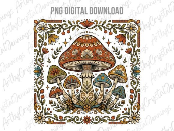 Download Intricate Boho Folk Art Mushroom PNG - Art Collection