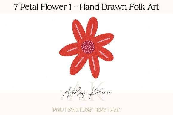 Download 7 Petal Flower 1 - Hand Drawn Folk Art - Art Collection