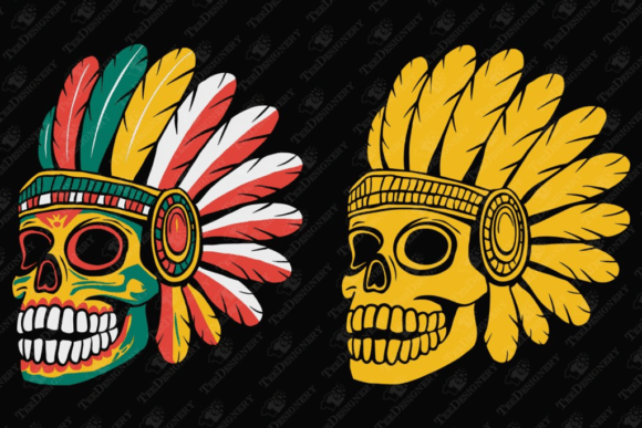 Download Aztec Warrior Skull Headdress Tribal Art - Art Collection