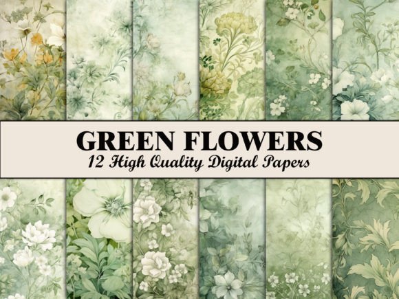 Download Green Botanical Flower Scrapbook Paper - Flower Collection
