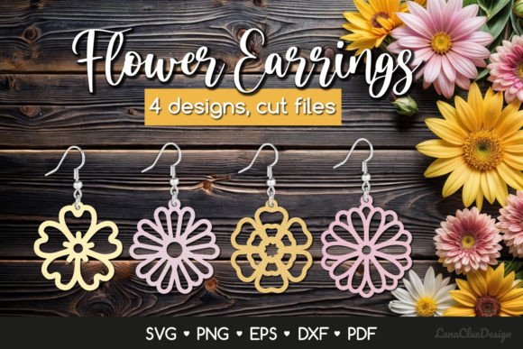 Download 4 Summer Flower Earrings SVG Cut Files - Flower Collection