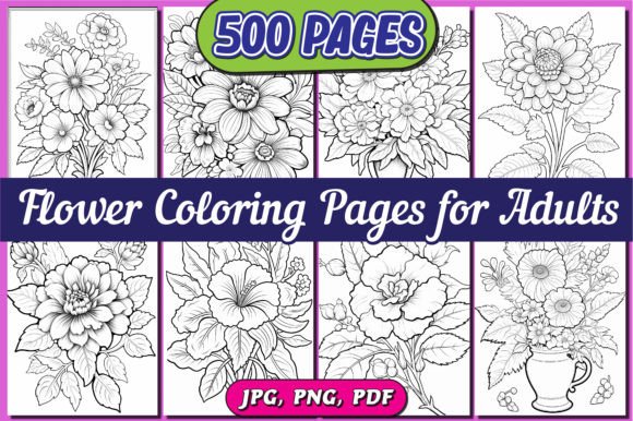Download 500+ Flowers Adult Coloring Book for-KDP - Flower Collection