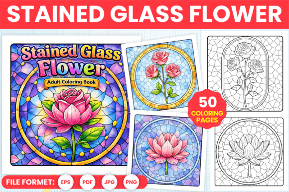 Download Stained Glass Flower Adult Coloring Page - Flower Collection