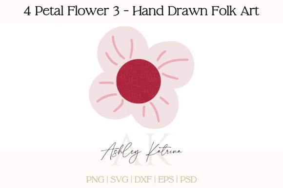 Download 4 Petal Flower 3 - Hand Drawn Folk Art - Art Collection