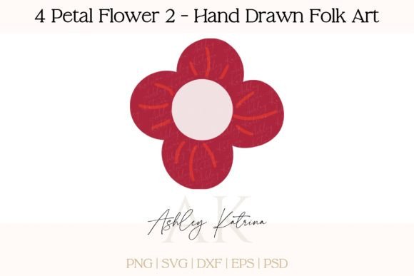 Download 4 Petal Flower 2 - Hand Drawn Folk Art - Art Collection